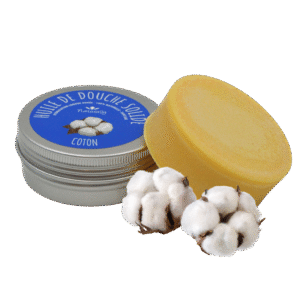 Huile de douche solide à l'odeur douce de coton. 100% naturelle. Vegan