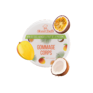 Gommage corporel à la noix de coco, mangue et fruit de la passion. 100% naturel